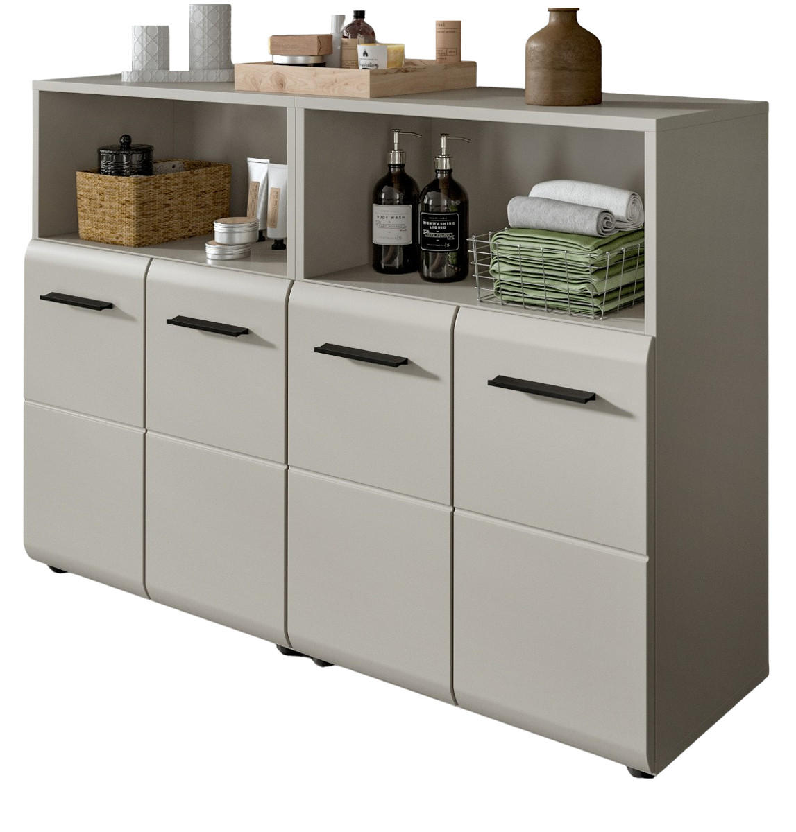 BADKOMMODE Kaschmir 120 x 80 cm, Badezimmer Kommode mit viel Stauraum - Kaschmir/Schwarz, Holzwerkstoff/Kunststoff (120/80/30cm) - Inn.Furn
