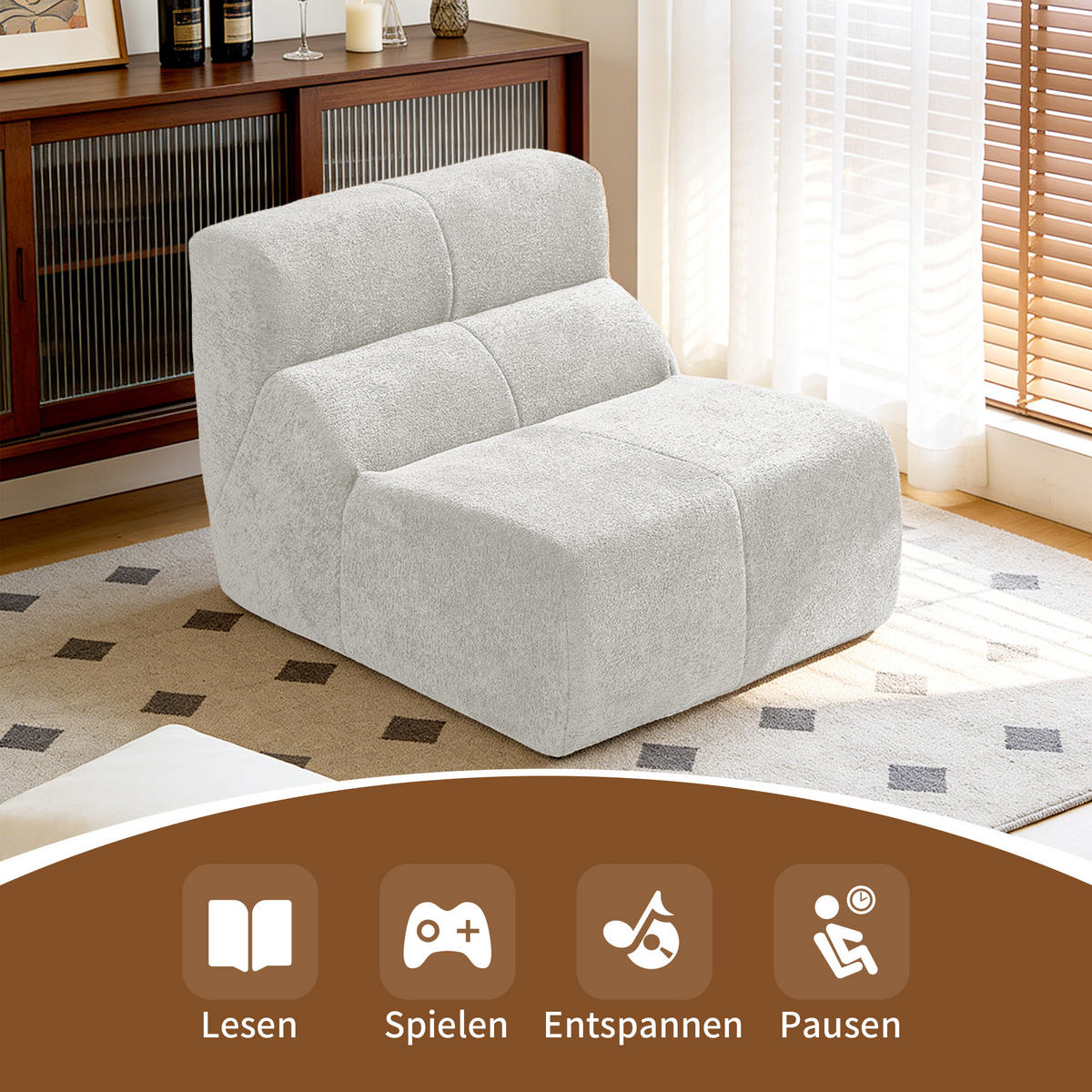 SESSEL Samt mit Regentropfen-Struktur Montagefrei - Weiß, Textil (93/79/109cm) - Urban Meuble