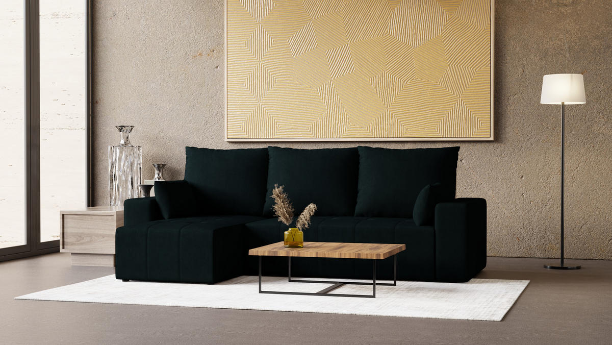 ECKSOFA Tico mit Bettkasten und Schlaffunktion, L-Form/XL-Form, Velourstoff, Universal - Anthrazit, Holzwerkstoff (246/145cm) - 4ALL HOME