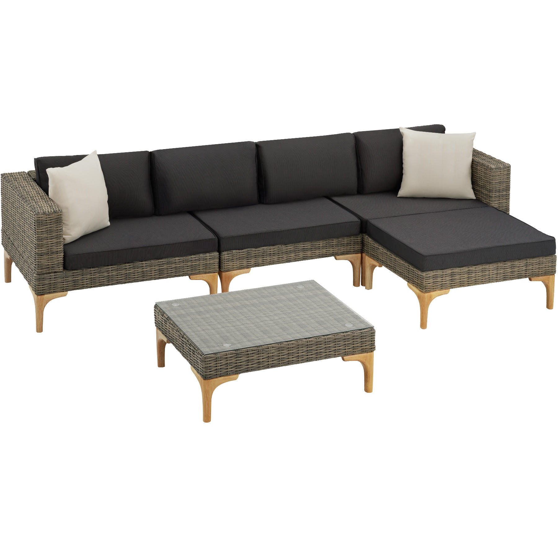 RATTANLOUNGE Konstanza, mit Sicherheitsglasplatte, natur - Naturfarben, Kunststoff/Metall - tectake