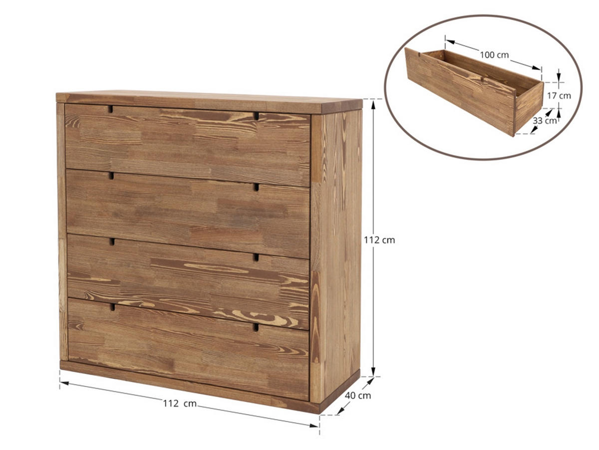 KOMMODE aus Massivholz MARIKA 4 - Dunkelbraun, Holz (112/40/112cm) - Seart