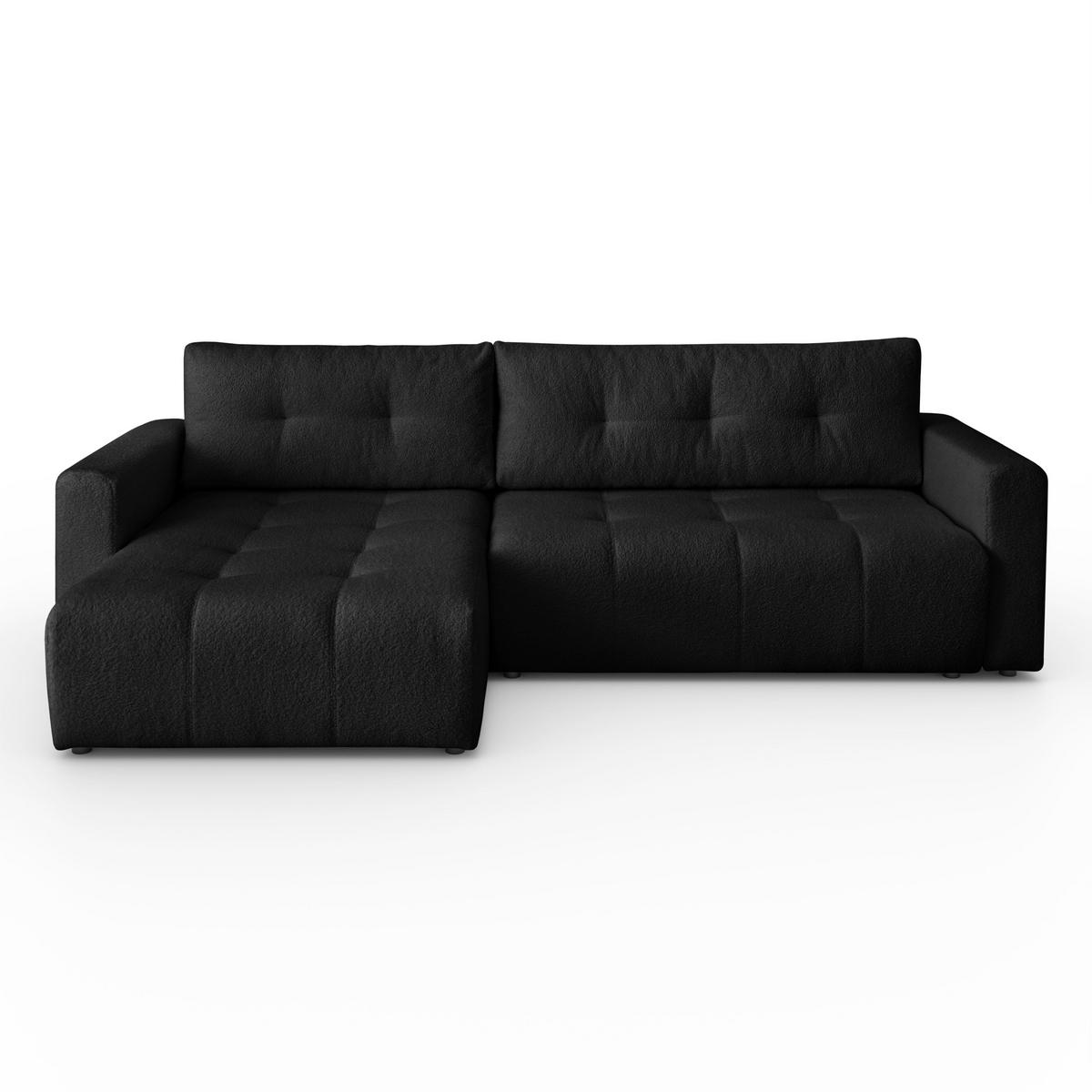ECKSOFA Viola in L-Form, schwarz, Lammfelloptik, 261 x 143 cm mit Schlaffunktion und Bettkasten - Schwarz, Textil (261/143cm) - Margaret Hadas24