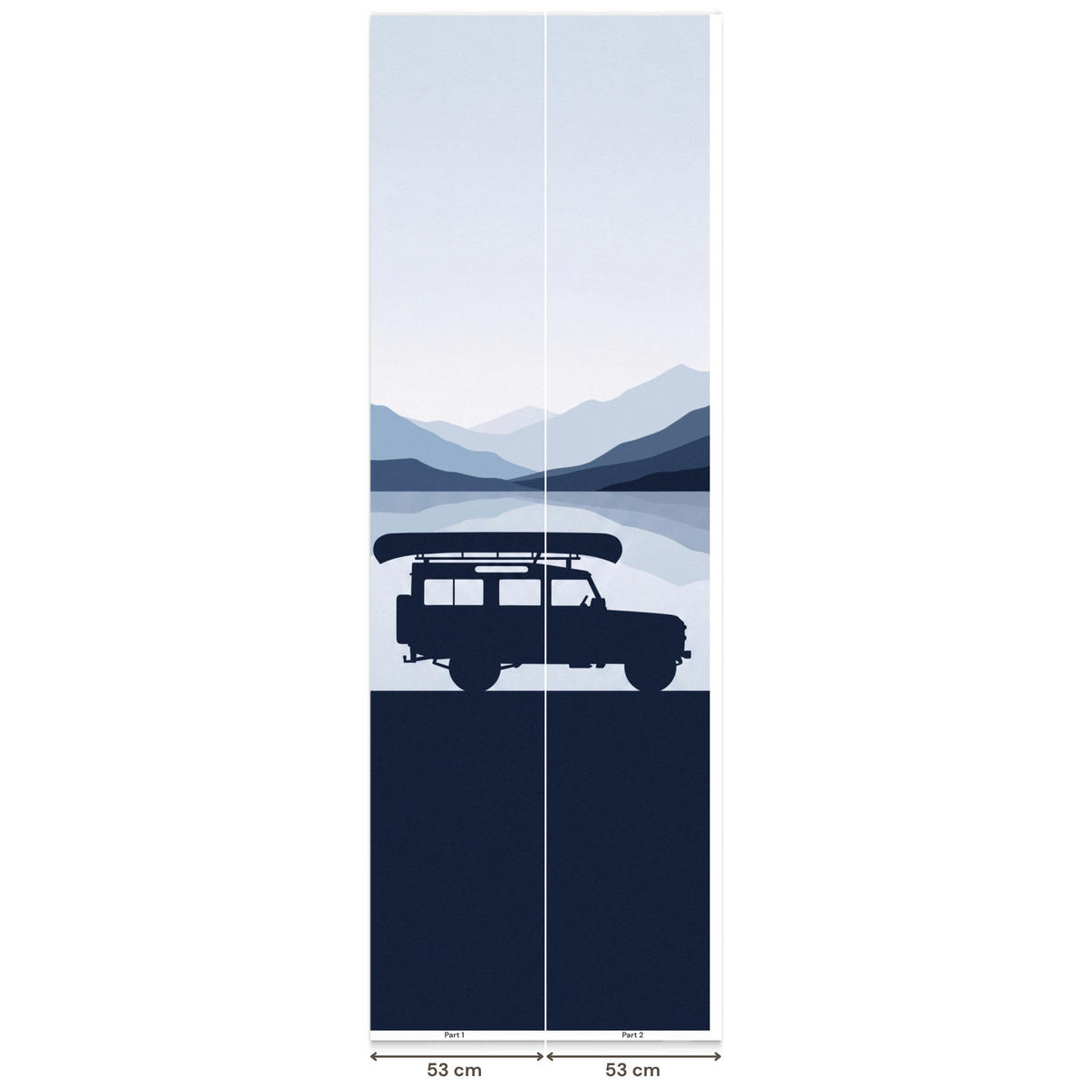 KINDERTAPETE - Auto - See - Berge - Blau - 100x300 cm - Blaugrau, Papier (100/300cm) - OnlyWow