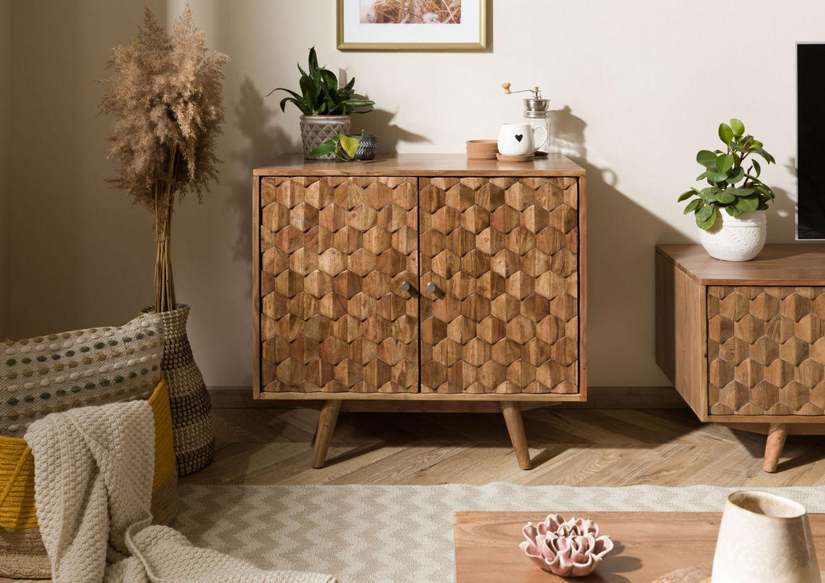 KOMMODE Akazie 80x42x75 Akazie natur lackiert MOSAYK #113 - Braun, Holz (80/75/42cm) - Massivmoebel24