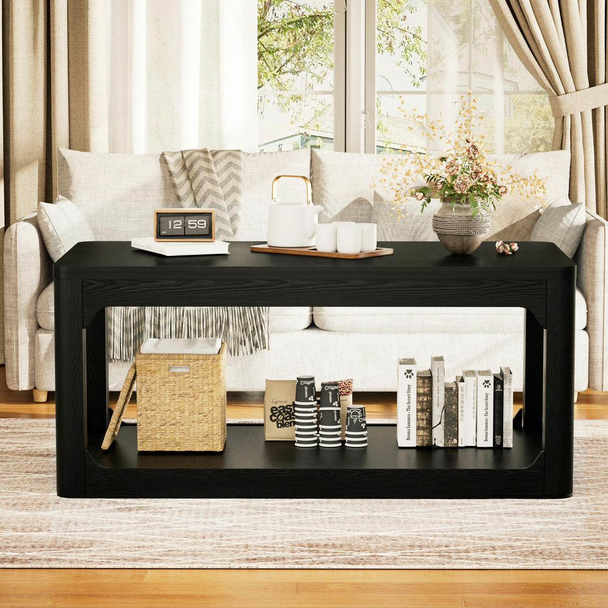COUCHTISCH in Schwarz mit 2 Ablagefächern und 3 cm starker Tischplatte für Wohn- und Schlafzimmer, B100/T50/H44,5 cm - Schwarz, Holzwerkstoff (50/100/44.5cm) - STILVORA