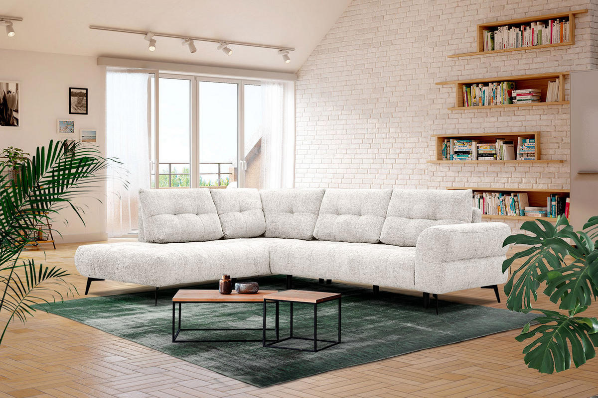 ECKSOFA SALVINI 5-Sitzer, ecru - Ecru/Schwarz, Holzwerkstoff/Textil (158/292cm) - Courtois Laville