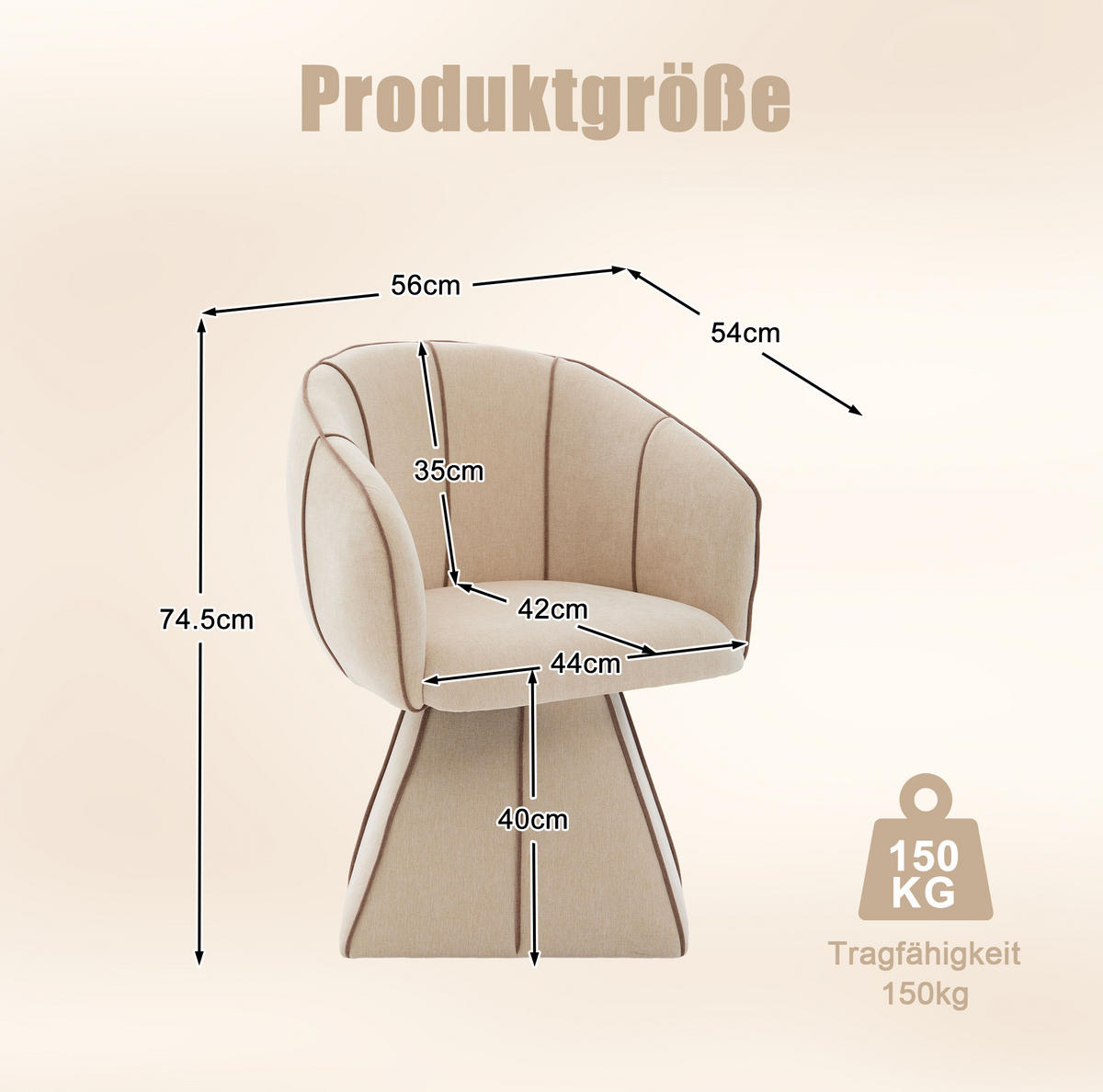 SESSEL 56/54/74,5 cm camel aus Chenille mit 360°-Drehfunktion - Beige, Textil (54/74.5/56cm) - OKWISH
