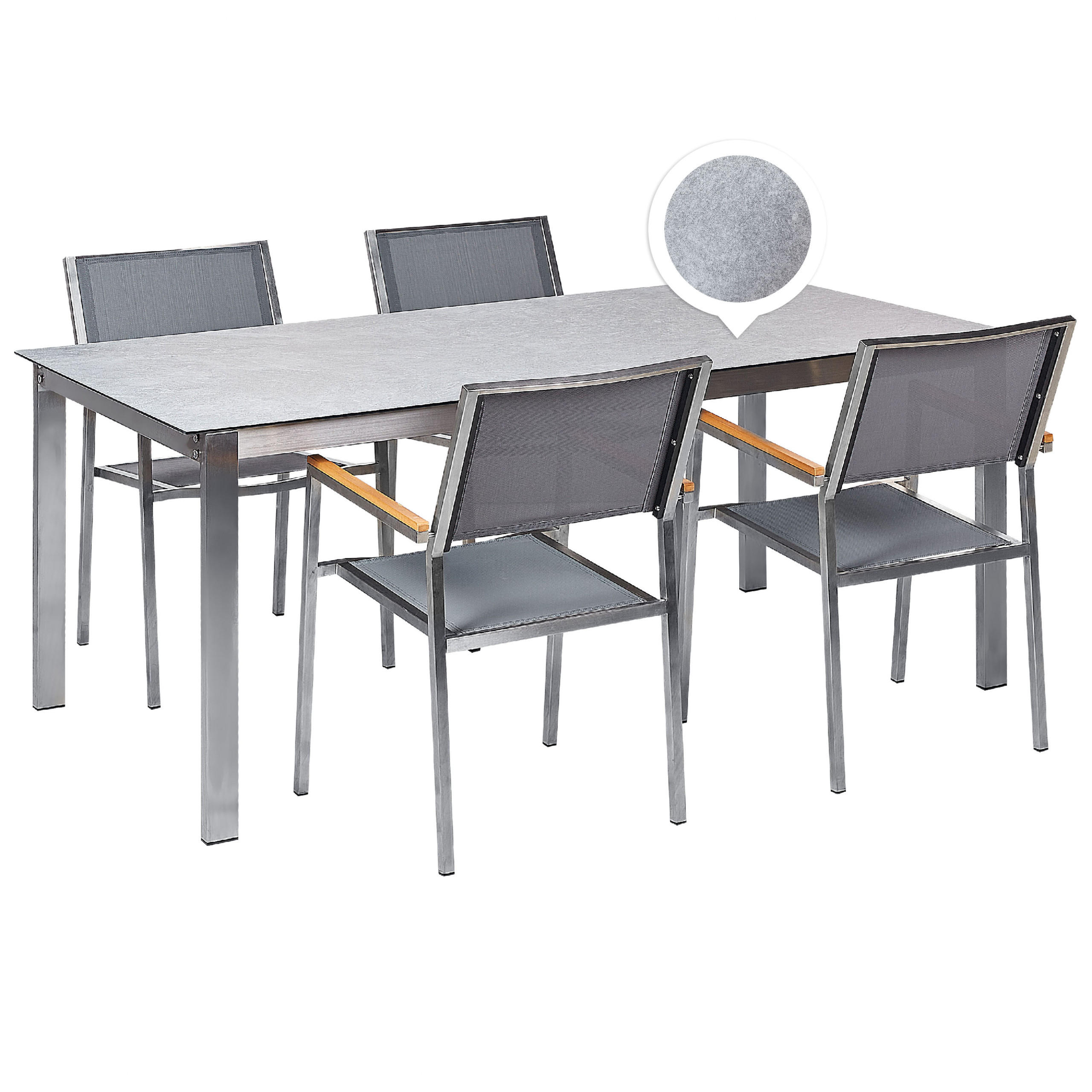 GARTENMÖBEL SET 4-Sitzer Keramik-Glas Textil grau Cosoleto/Grosseto - Silberfarben/Grau, Glas - Beliani