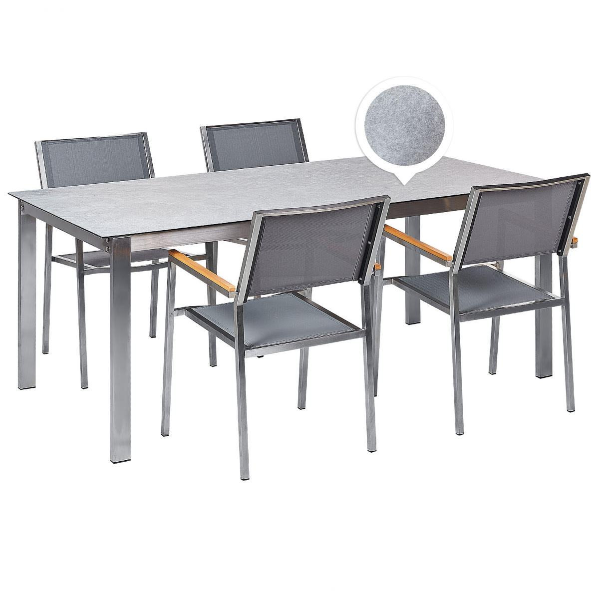GARTENMÖBEL SET 4-Sitzer Keramik-Glas Textil grau Cosoleto/Grosseto - Silberfarben/Grau, Glas - Beliani