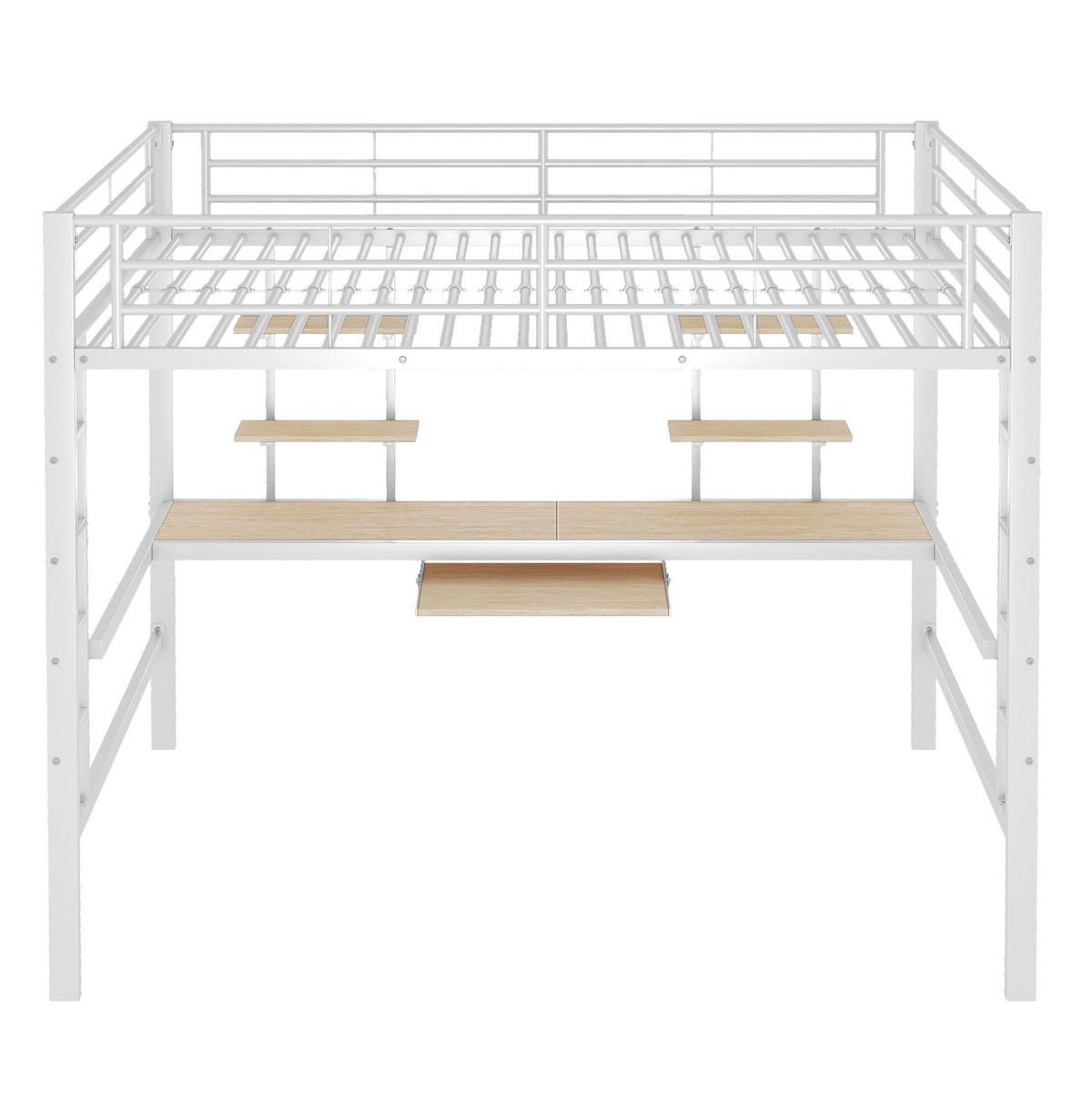 HOCHBETT 140/200 cm aus Metall mit Schreibtisch und 2 Bücherregalen Weiß - Weiß, Metall (140/200cm) - Modenvie