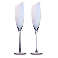 CHAMPAGNER/SEKT Glas mit moderner Kante Regenbogen Schimmer 150 ml (2er-Set) - Transparent, Glas (0.15L) - Intirilife