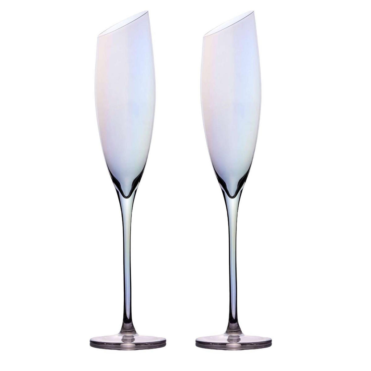 CHAMPAGNER/SEKT Glas mit moderner Kante Regenbogen Schimmer 150 ml (2er-Set) - Transparent, Glas (0.15L) - Intirilife