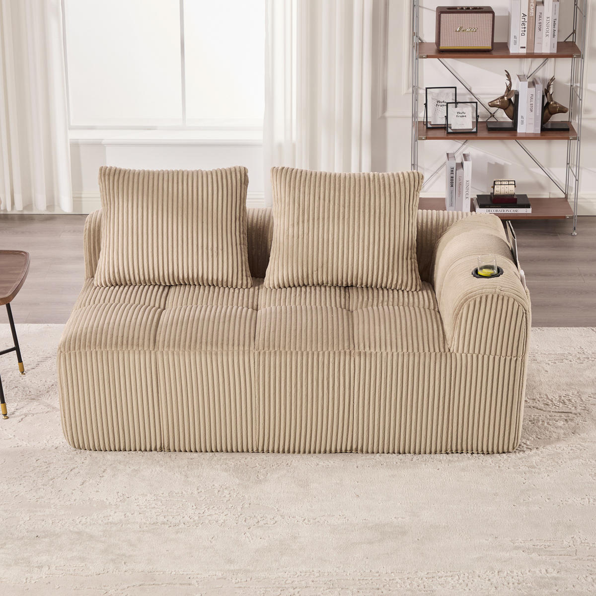 2-SITZER 158/93/61 cm Khaki aus Cordstoff mit Seitenfächern und Becherhaltern - Sandfarben, Textil (93/61/158cm) - OKMYHOME