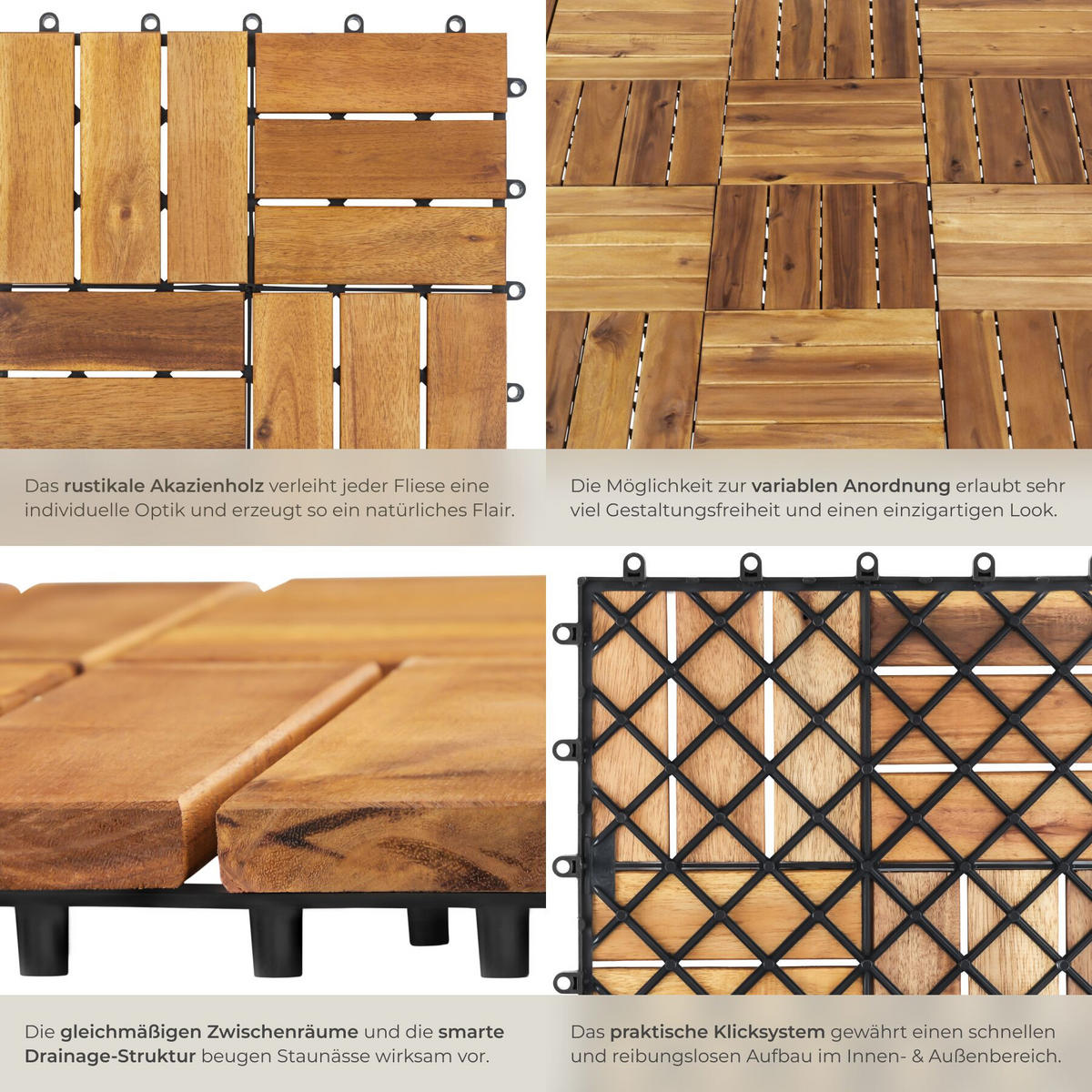 TERRASSENFLIESEN Tabula 40er Set, 31 x 31 x 2,2 cm, braun - Braun, Holz (31/31/2.2cm) - tectake