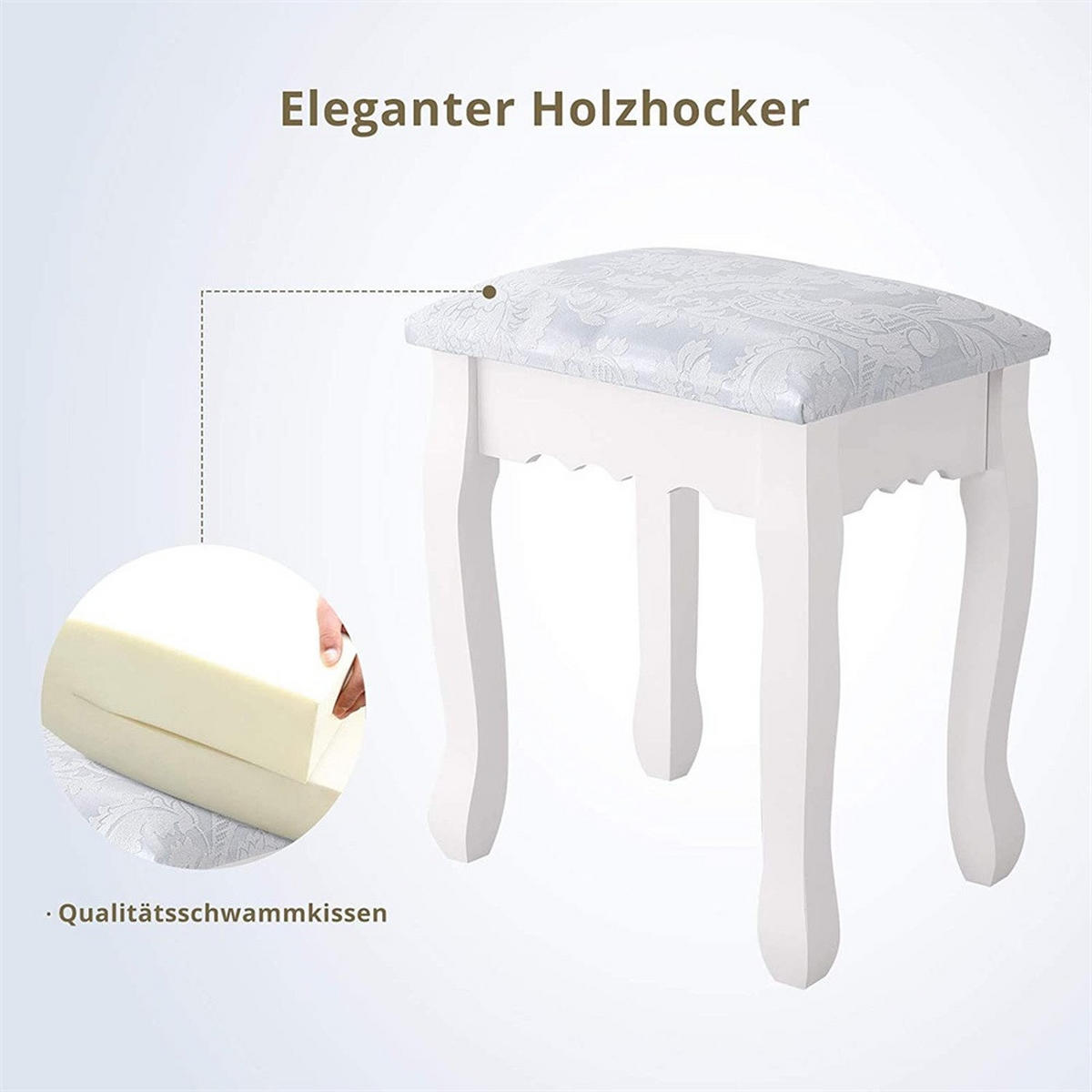 SCHMINKTISCH mit 360° drehbarem ovalem Spiegel - Frisiertisch mit 3 Schubladen und gepolstertem Hocker - Weiß - Weiß, Holzwerkstoff (40/136/75cm) - DELFA