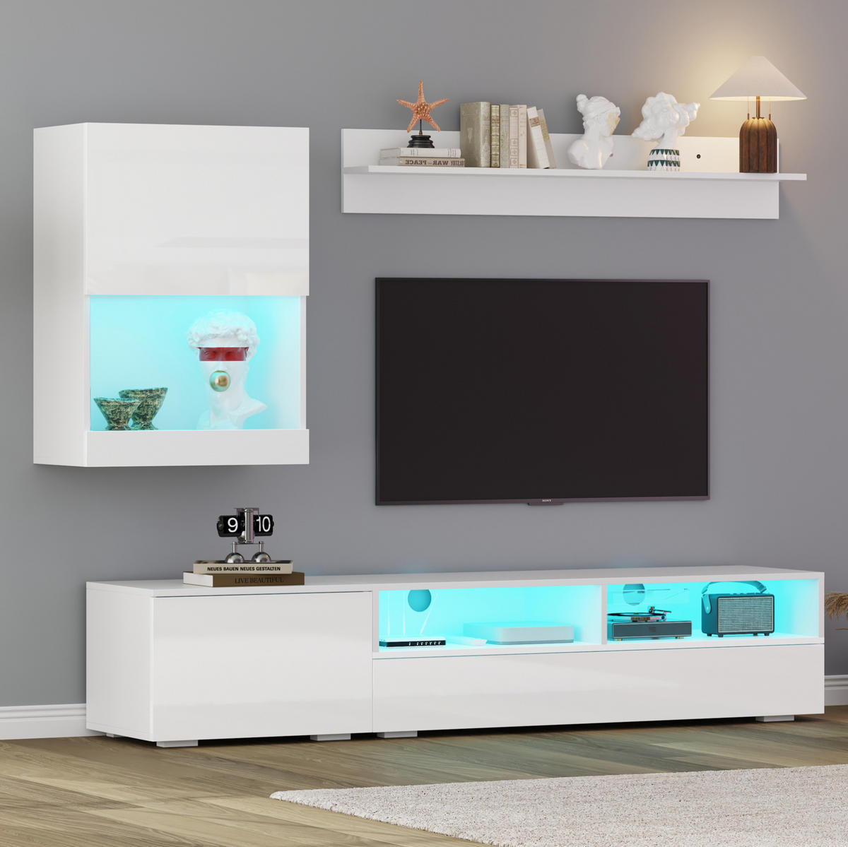 LOWBOARD 175/39/34 cm Weiß aus Spanplatte mit LED - Weiß, Holzwerkstoff (39/34/175cm) - OKMYHOME