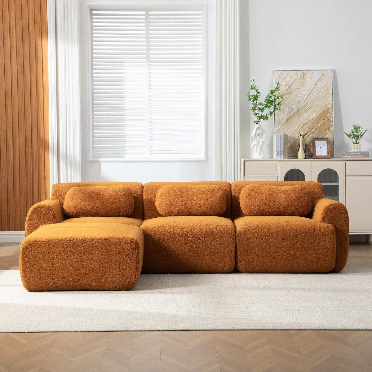 ECKSOFA Chenille Caramel rutschfest - Orange, Textil (271/177cm) - WISHDOR
