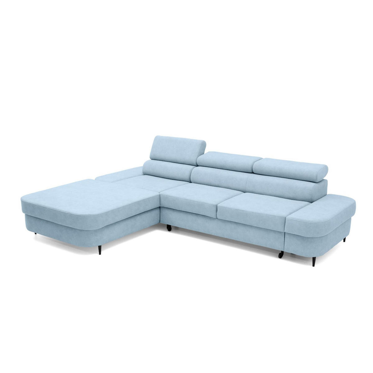 ECKSOFA JAZZ L Links mit Schlaffunktion 127x216 Velours Hellblau - Schwarz/Hellblau, Holz/Textil (285/237cm) - Muffo