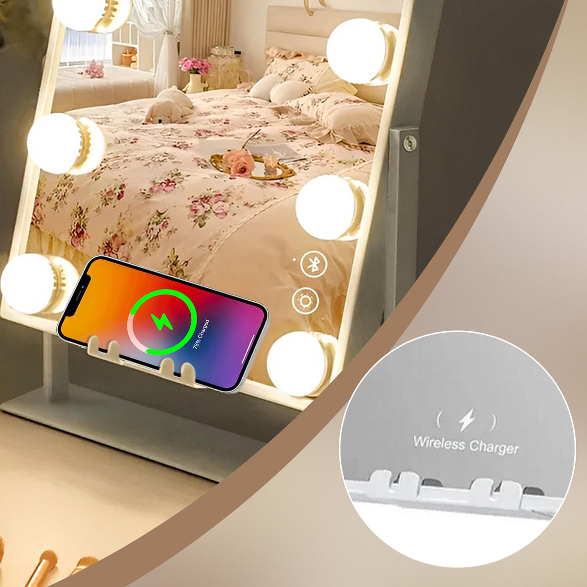 SCHMINKSPIEGEL mit LED-Beleuchtung und Bluetooth weiß 25/30 cm - Weiß, Metall (25/30/3cm) - VANITII