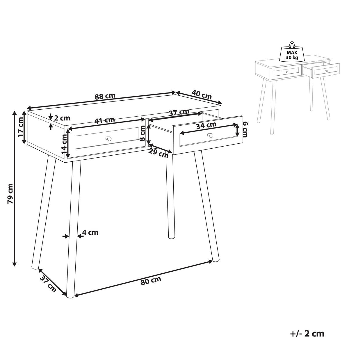 KONSOLENTISCH Rattan hellbraun 2 Schubladen Odell - Hellbraun, Holzwerkstoff (40/88/79cm) - Beliani