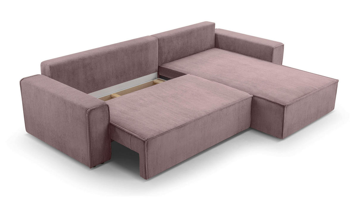 ECKSOFA L Form Cedria Lavendel 287/145/85 cm mit Schlaffunktion - Hellrosa/Schwarz, Kunststoff/Textil (287/145cm) - AX Living