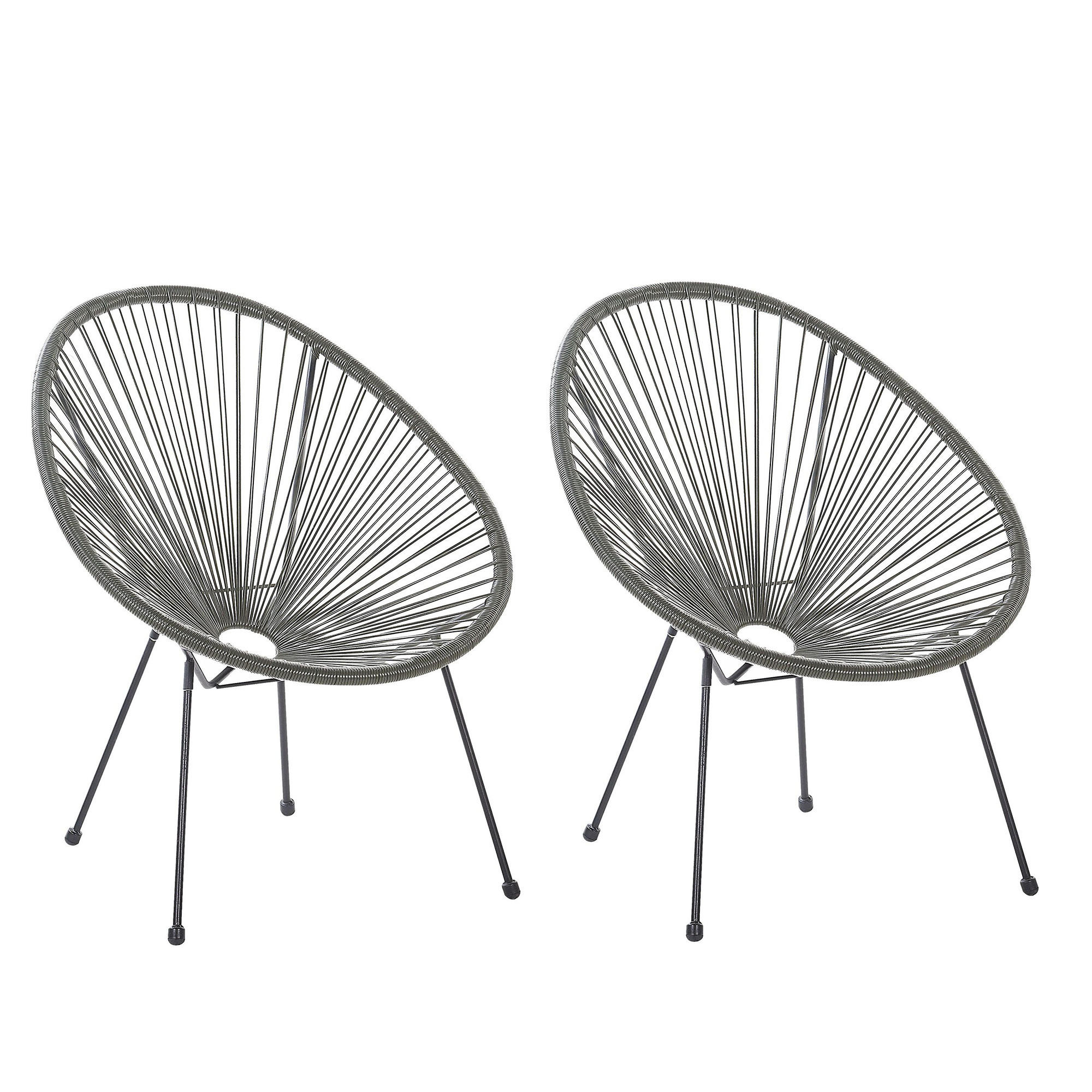 RATTANSTUHL 2er-SET Kunststoff dunkelgrau 70 cm Acapulco II - Dunkelgrau/Schwarz, Kunststoff (70/87/90cm) - Beliani