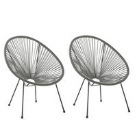 RATTANSTUHL 2er-SET Kunststoff dunkelgrau 70 cm Acapulco II - Dunkelgrau/Schwarz, Kunststoff (70/87/90cm) - Beliani