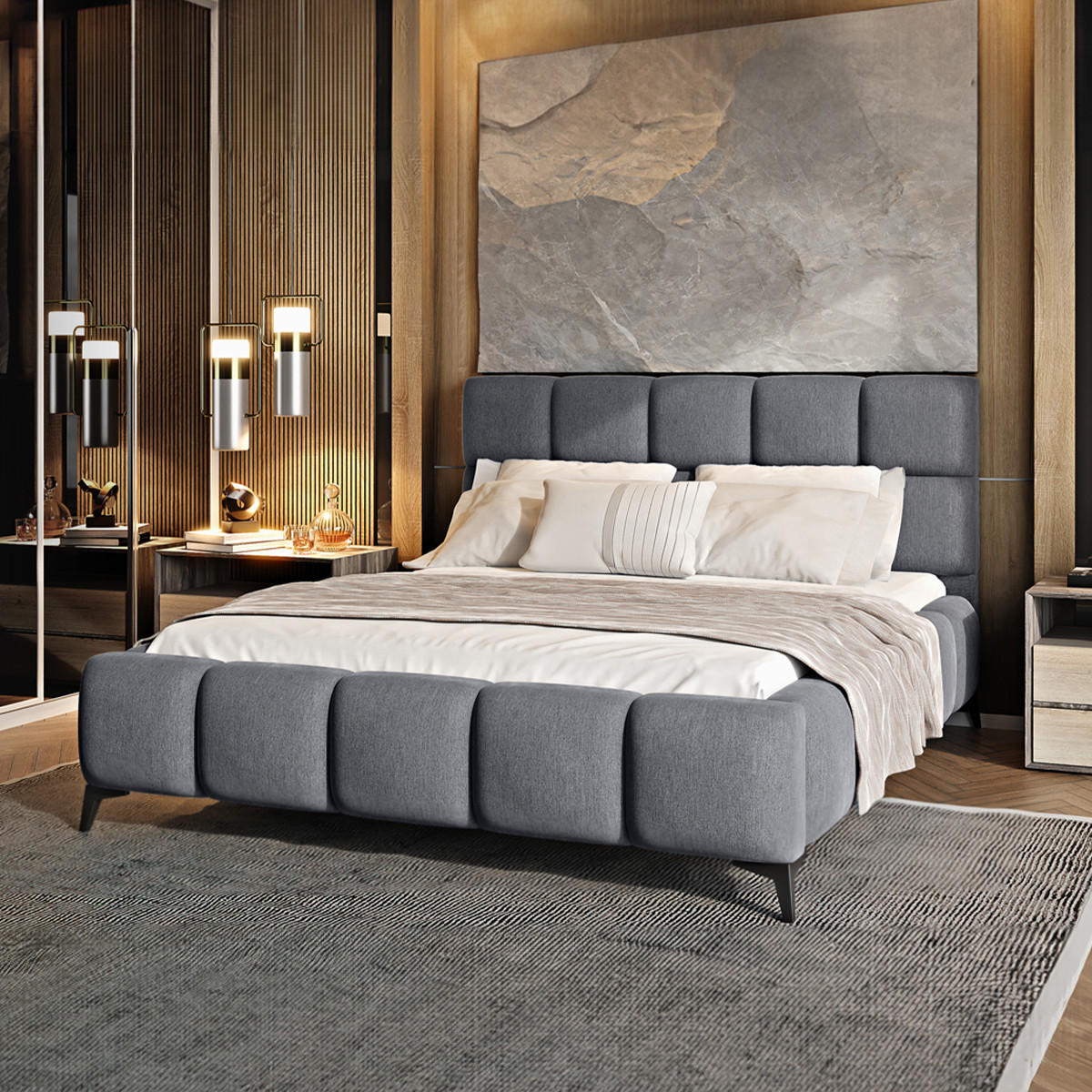 BOXSPRING POSTEL 180/200 Mira Grey - šedá, dřevo (180/200cm) - Petits-meubles