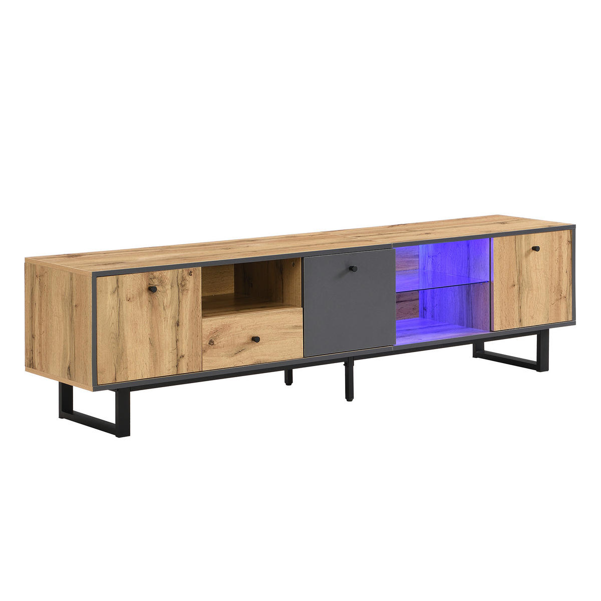 LOWBOARD 190/40/50 cm in Holzfarben/Anthrazit mit LED-Beleuchtung - Naturfarben, Holzwerkstoff (190/50/40cm) - Flora Grace
