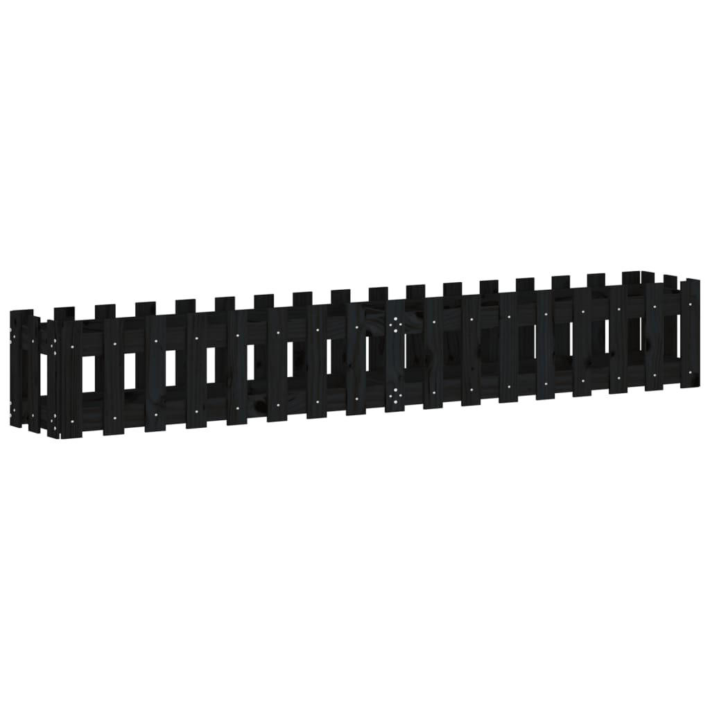 HOCHBEET Latten-Design Schwarz 200x30x30 cm Massivholz Kiefer - Schwarz, Holz (30/30/200cm) - furnicato