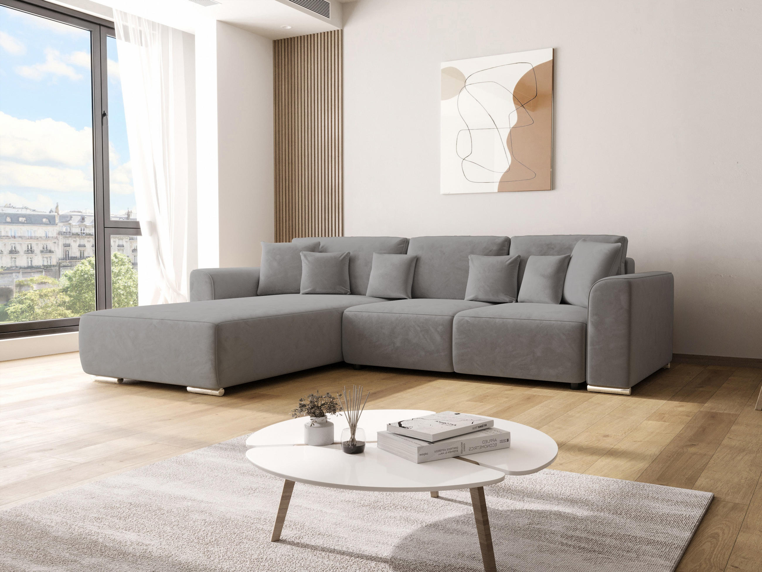 ECKSOFA GUSTO L Monolith 85 Links mit Schlaffunktion - Dunkelgrau, Textil (279/193cm) - Bedante