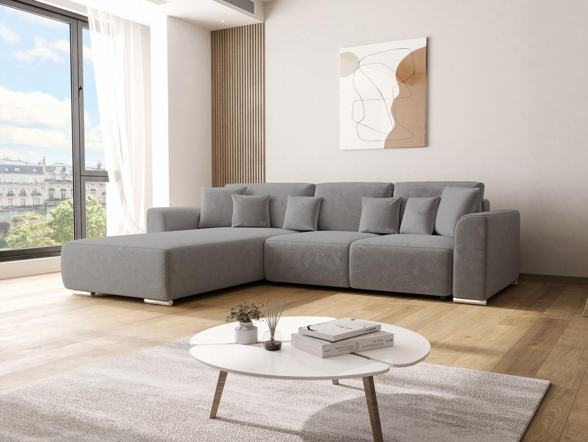 ECKSOFA GUSTO L Monolith 85 Links mit Schlaffunktion - Dunkelgrau, Textil (279/193cm) - Bedante