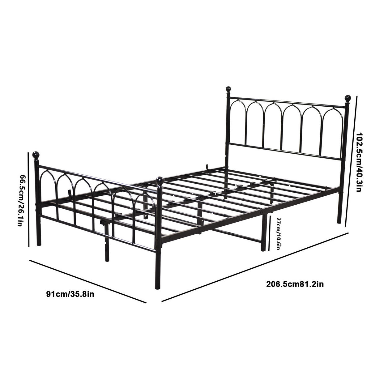 EINZELBETT 90/200 cm Schwarz Bettgestell aus Metall - Schwarz, Metall (90/200cm) - OKWISH