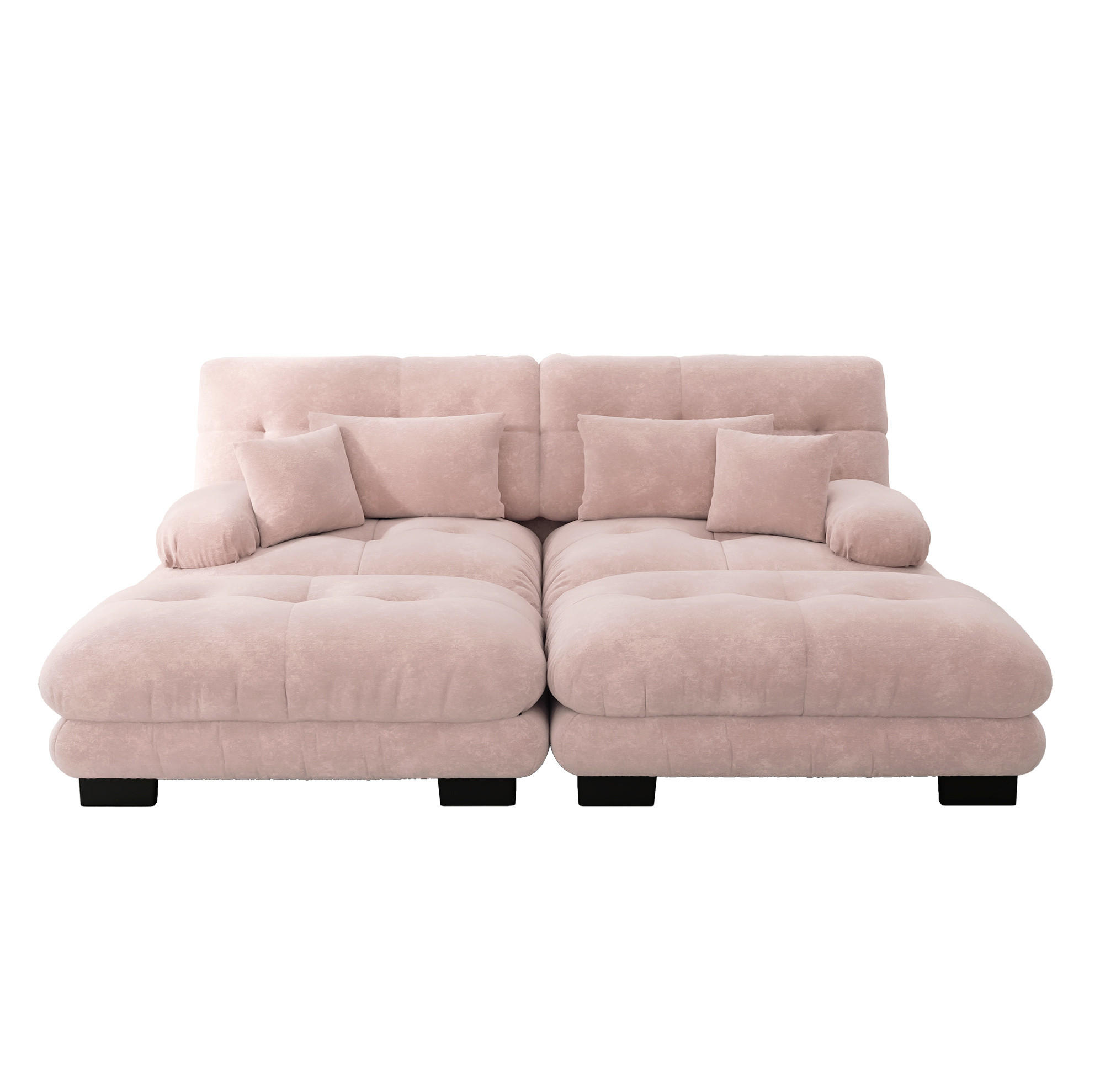 ECKSOFA mit modularem Design, beweglichen Ottomane, Deko- und Lendenkissen aus Chenille, Pink - Pink, Textil (220/145cm) - Redom