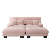 ECKSOFA mit modularem Design, beweglichen Ottomane, Deko- und Lendenkissen aus Chenille, Pink - Pink, Textil (220/145cm) - Redom