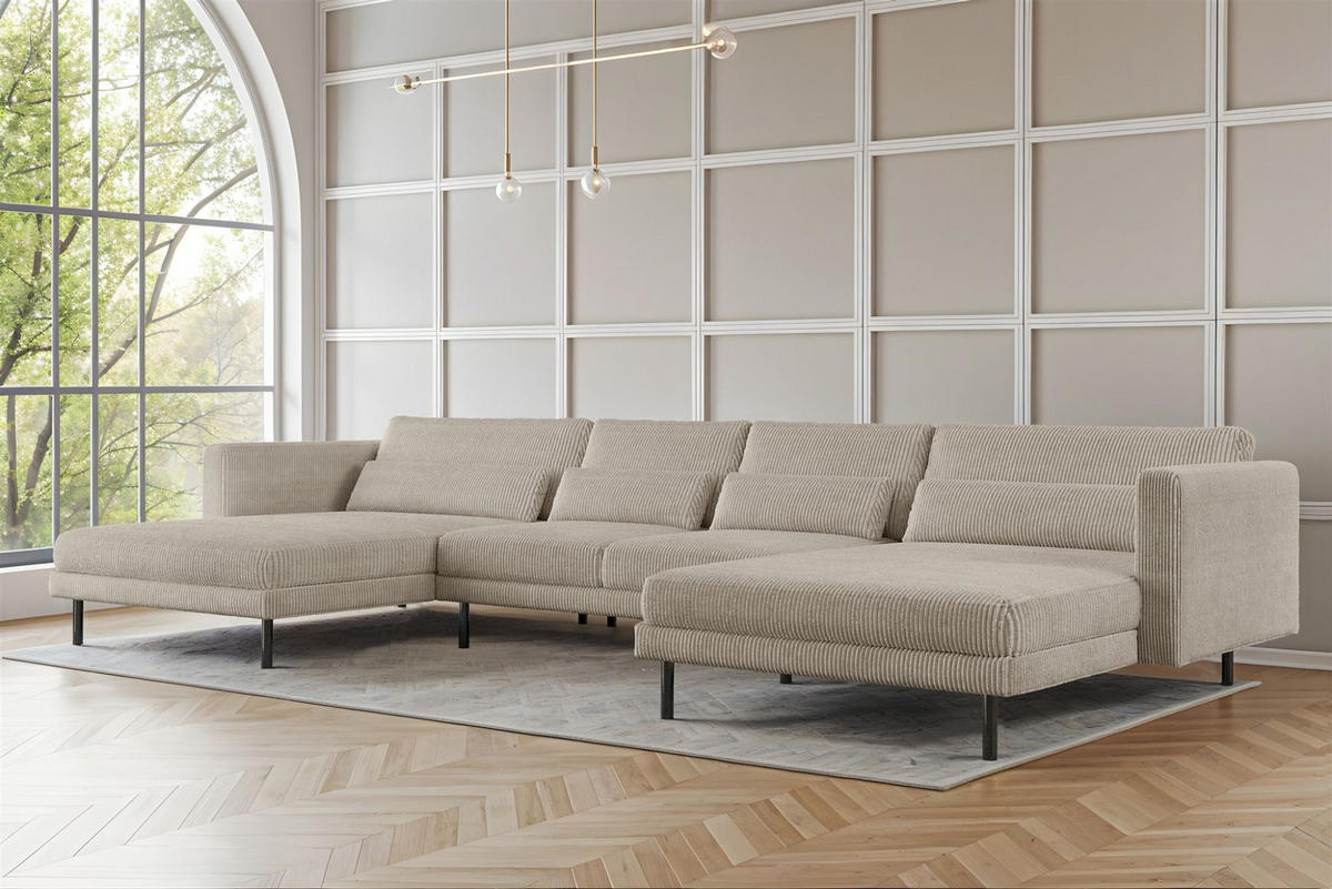 WOHNLANDSCHAFT Agada In Poso - Creme, Holzwerkstoff/Textil (391/83/174cm) - Fun Möbel