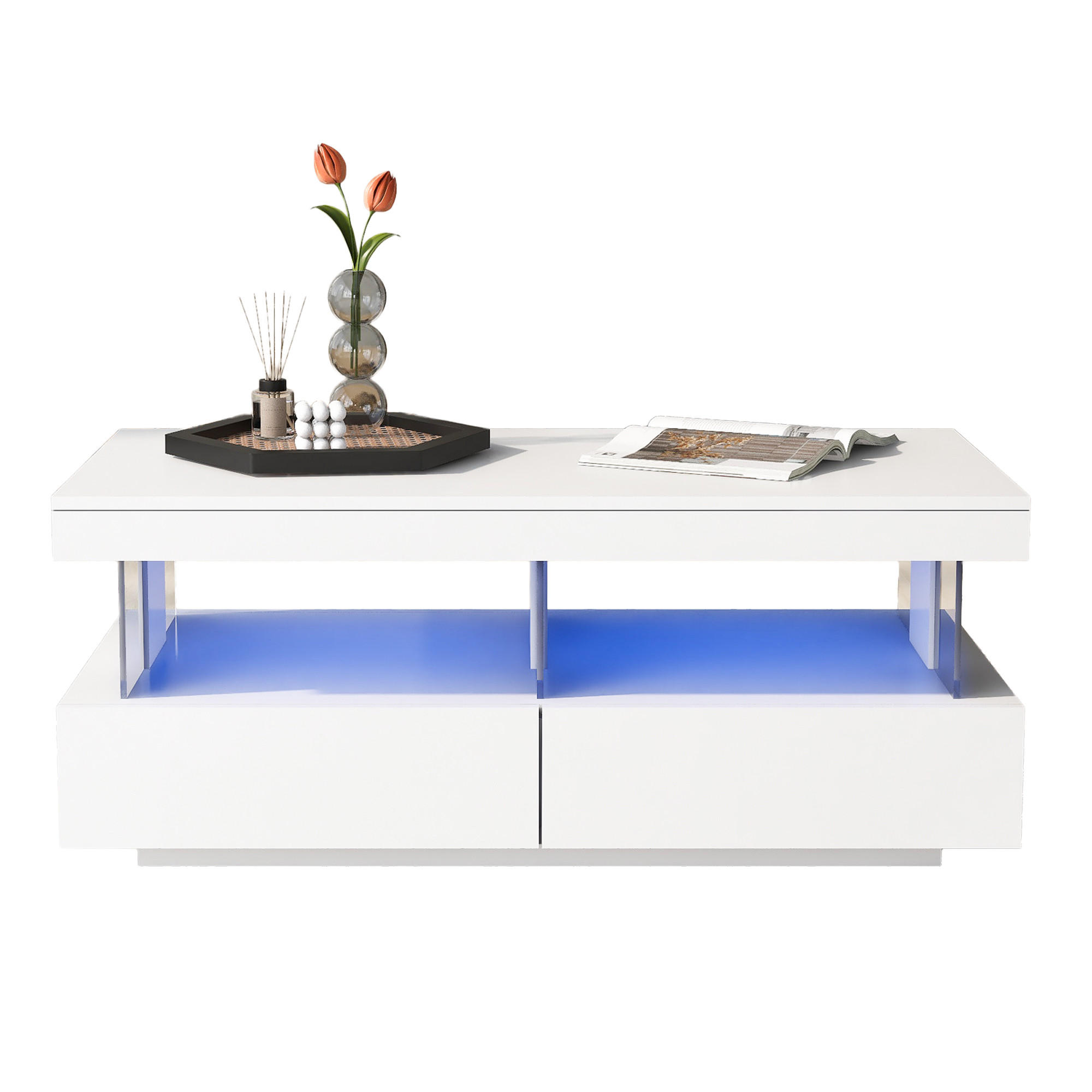 COUCHTISCH 100/60/49.5 cm hochglänzend mit LED-Beleuchtung - Weiß, Holzwerkstoff (100/60/49.5cm) - OKWISH