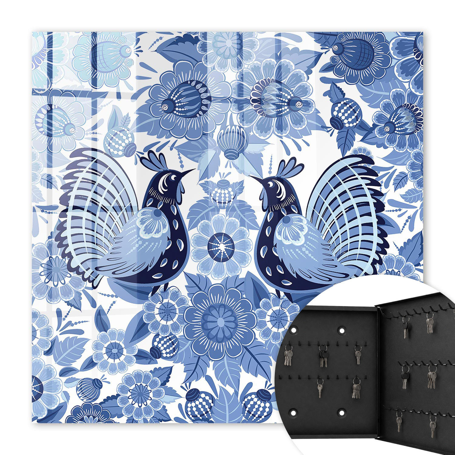 SCHLÜSSELBOX Schwarz 30x30 cm- Türöffnung nach rechts - Volksvögel - Blau, Metall (30/30/5cm) - TULUP