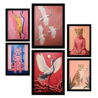 POSTER Set Mit 6 Charmante Kreatur In Vielseitiger A3 & A4 Schwarzer Rahmen - Schwarz, Papier (29/3cm) - Nacnic