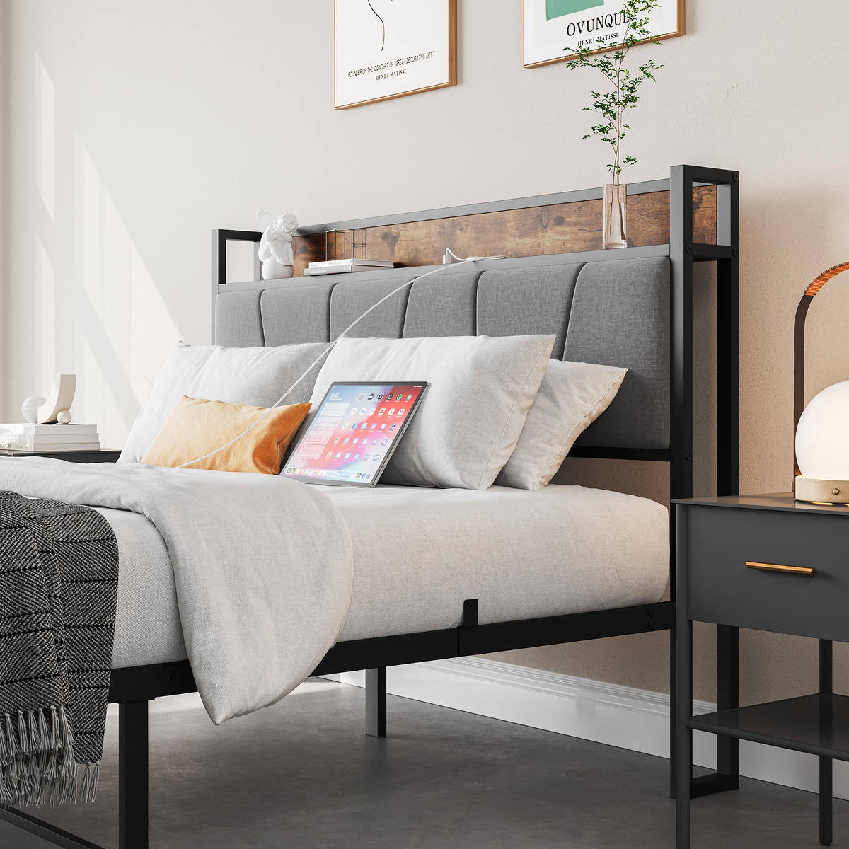 METALLBETT 120/200 cm Braun mit LED und USB - Braun, Metall (120/200cm) - Oxeza