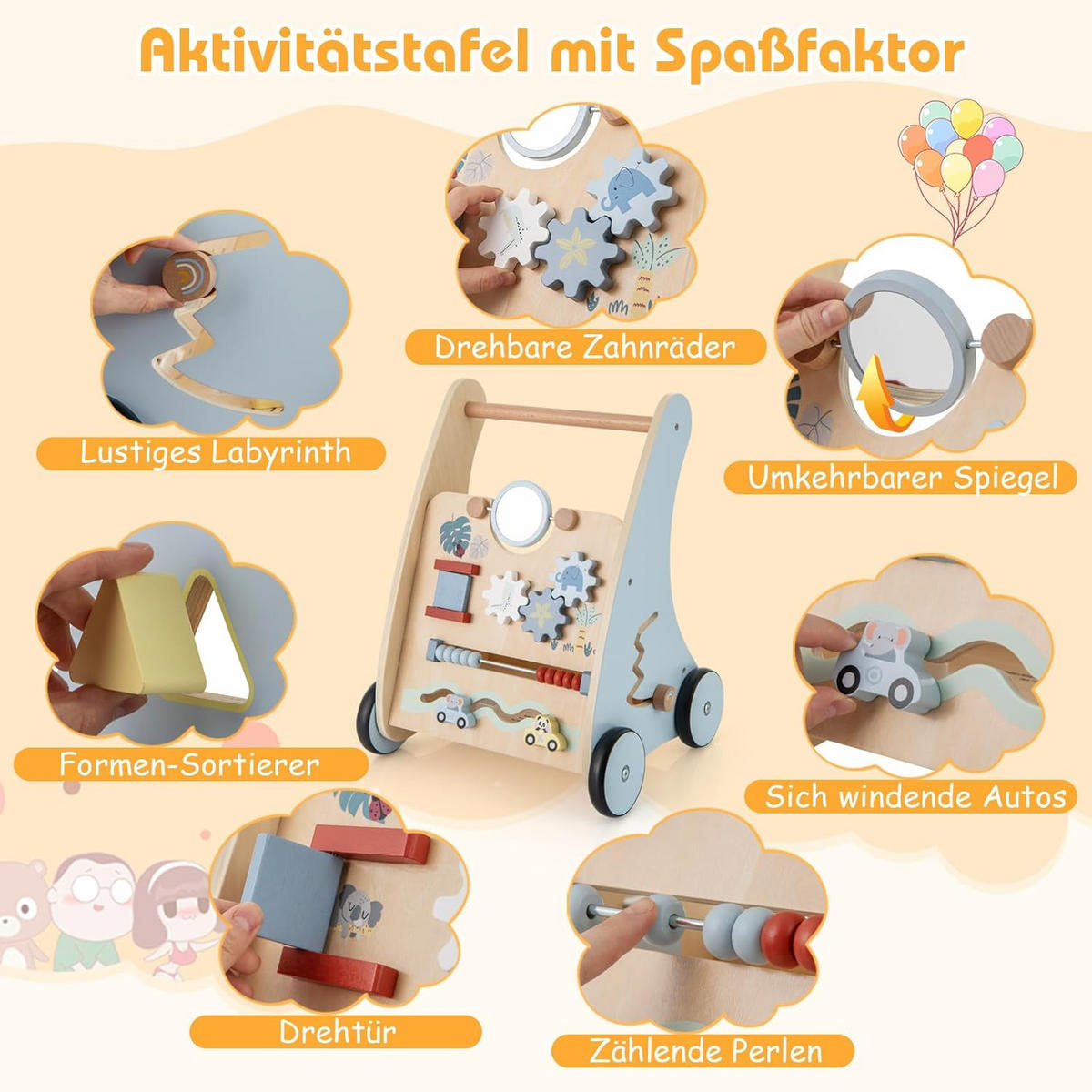 BABY-LAUFLERNHILFE blau - Blau, Holzwerkstoff (31/46/35cm) - COSTWAY