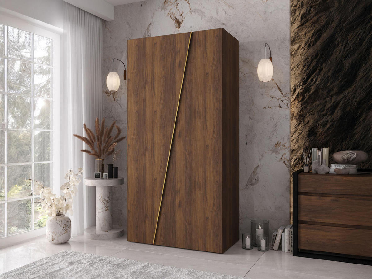 DREHTÜRENSCHRANK Zen 100 cm - Goldfarben/Nussbaumfarben, Holzwerkstoff/Kunststoff (100/202/50cm) - MIRJAN24