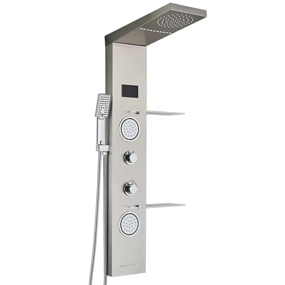 ÜBERKOPFBRAUSESET LED Mit Digitalanzeige, Gebürstetes Nickel - Silberfarben, Metall (20/124/52cm) - Kaket