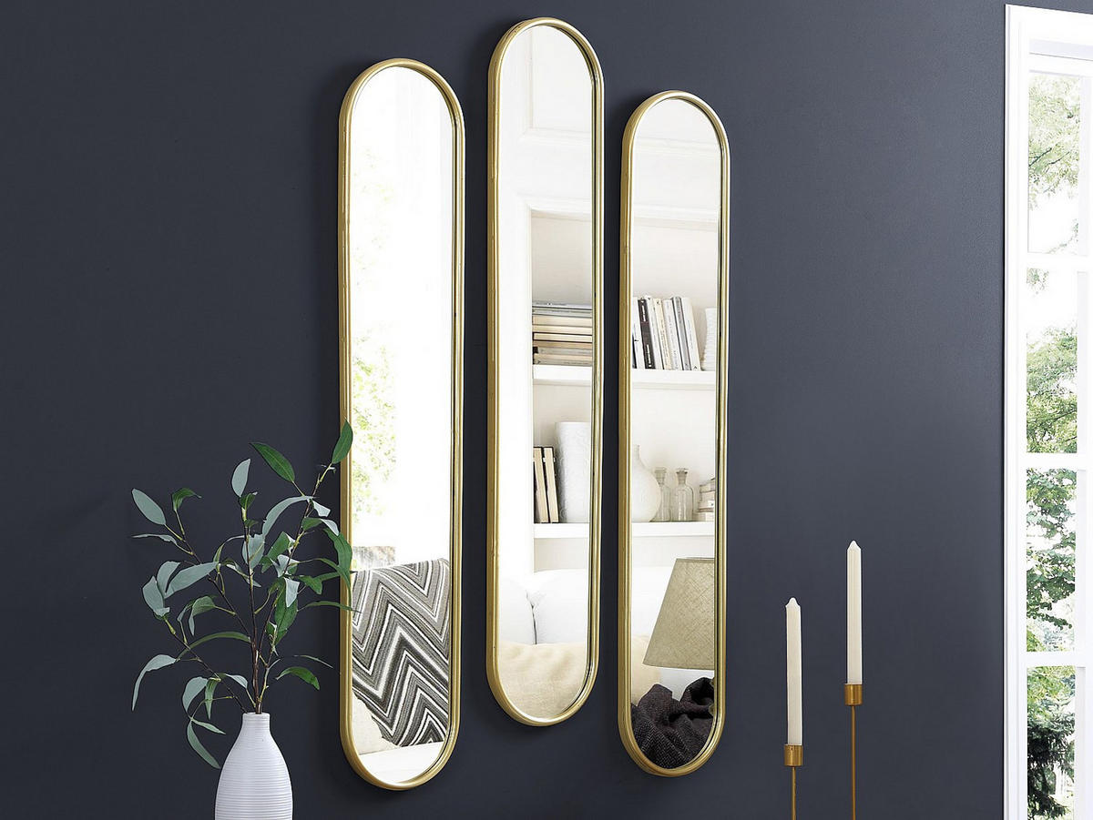 3ER-SET Spiegel oval - 25 x 120 cm - Metall - Goldfarben - JAYLEN - Goldfarben, Metall (23/120/2cm) - Vente-Unique