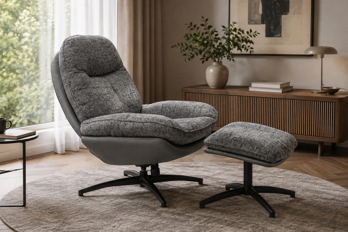 DREHSESSEL Genua, Webstoff, Grau - Grau, Textil (93/99/78cm) - dasmöbelwerk