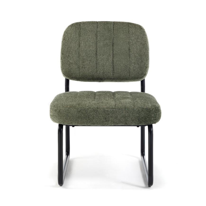 SESSEL khaki gepolstert schwarze Metallbeine und Chenille-Stoff - PAOLA - Schwarz/Grün, Textil/Metall (56/77/70cm) - Sicaan