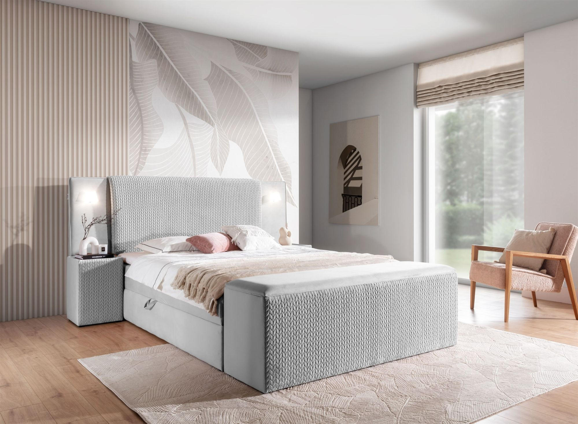 Thumbnail - Fun Möbel Boxbett, Hellgrau, Textil, 160x220 cm, Schlafzimmer, Betten, Boxspringbetten