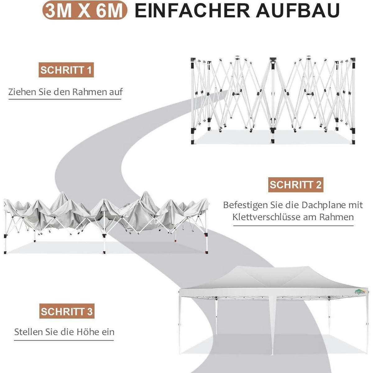 FALTPAVILLON 3 x 6 m Weiß Wasserdicht Höhenverstellbar - Weiß, Textil (300/320/600cm)