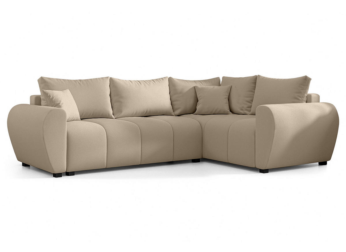 ECKSOFA L Form Malatya MAX Hellbraun 246/145/82 cm stilvolle mit Schlaffunktion R - Hellbraun/Schwarz, Kunststoff/Textil (235/175cm) - AX Living