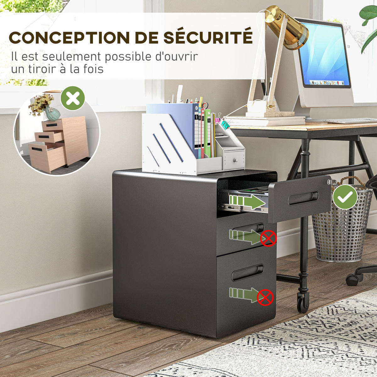 ROLLCONTAINER DE-14463 Schwarz - Schwarz, Metall (48/59/39cm) - ComfortXL